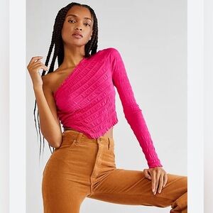 FREE PEOPLE  Jasmine One-Shoulder Top in Pink Star XS